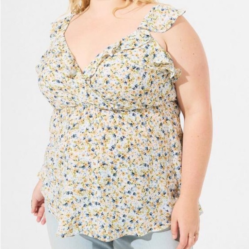 Torrid Georgette floral peplum surplice ruffle tank top